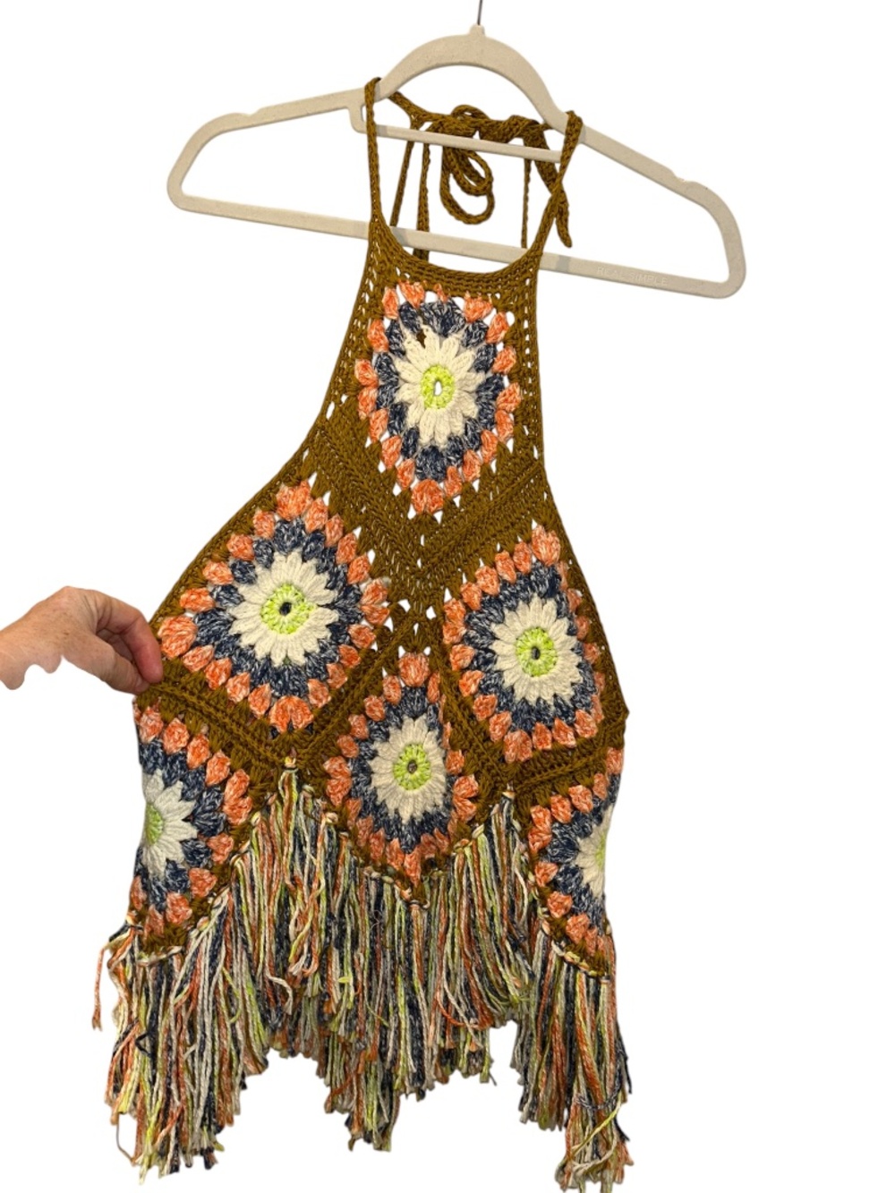 Free People Summer of Love NEW brown daisy crochet knit Festival Top M/L - Picture 4 of 6